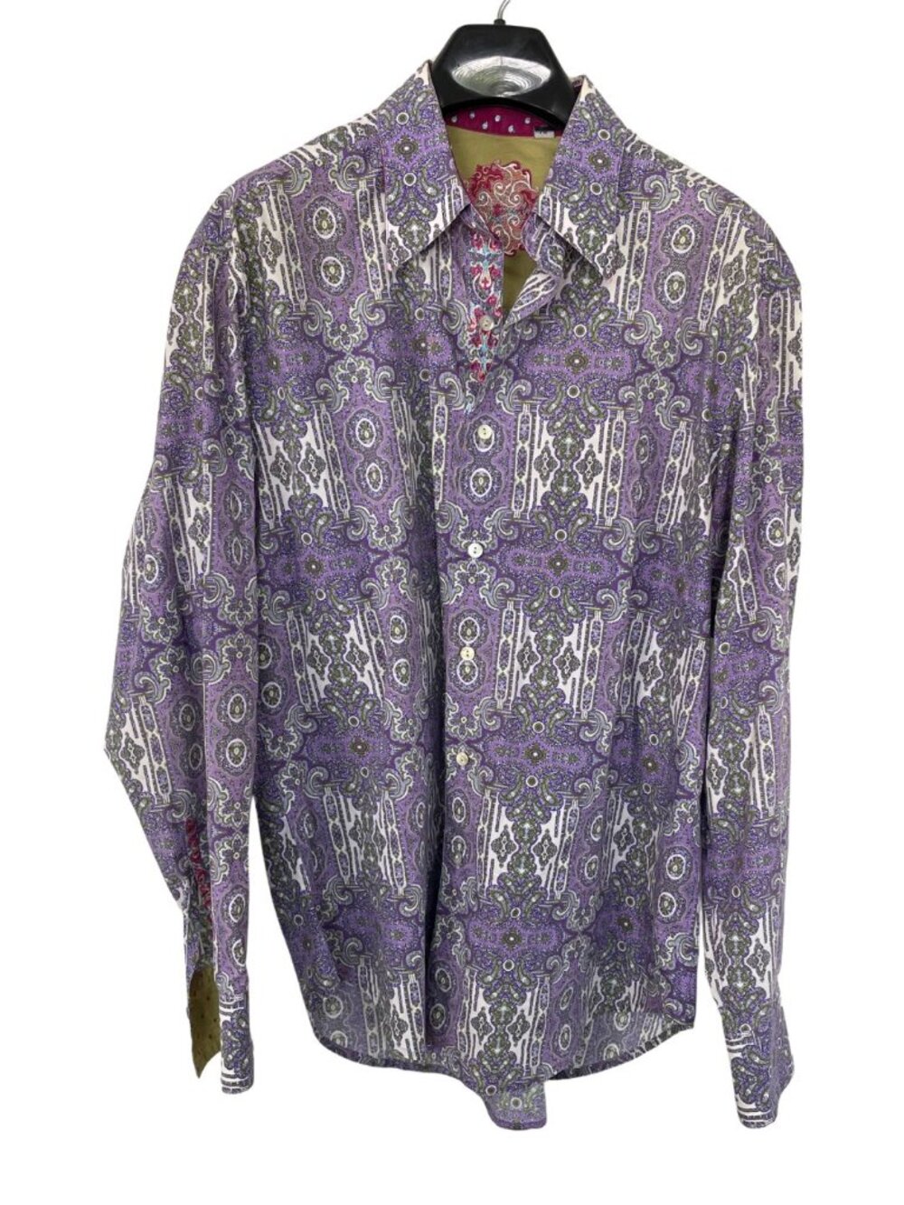 Robert Graham Purple Paisley Long Sleeve Cotton Button Down Men's Sz Lg Boho